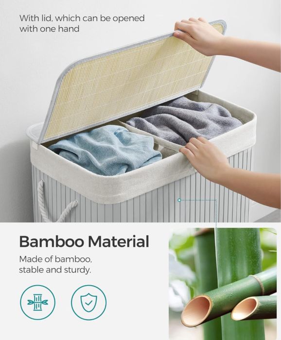 SONGMICS бамбуков кош за пране с капак 100 литра