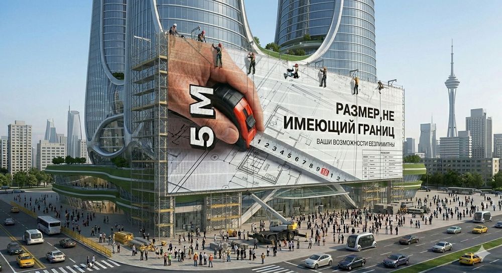 Фасадная УФ-печать на сетке 5 метров — Бесшовное закрытие зданий