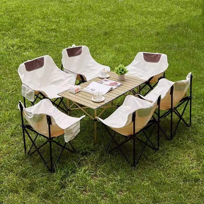 Комплект складной стол и стулья для пикника бежовый цвет 6 стул 1 стол