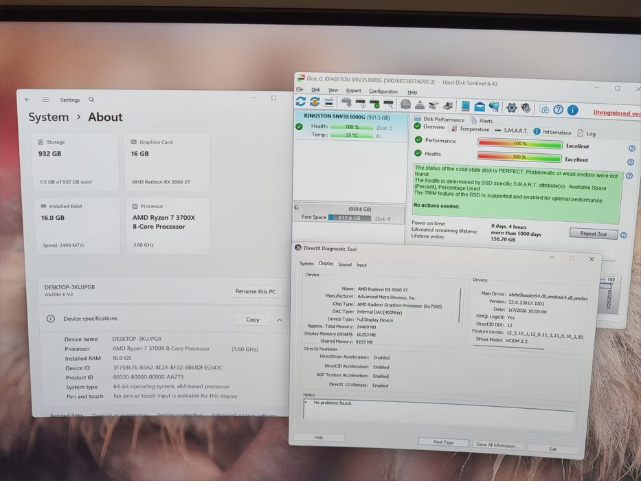 PC Gaming RX 9060xt 16GB, Ryzen 7, M2 1TB