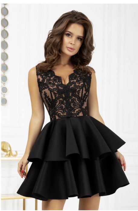 Rochie cununie civila scurta bicotone bej