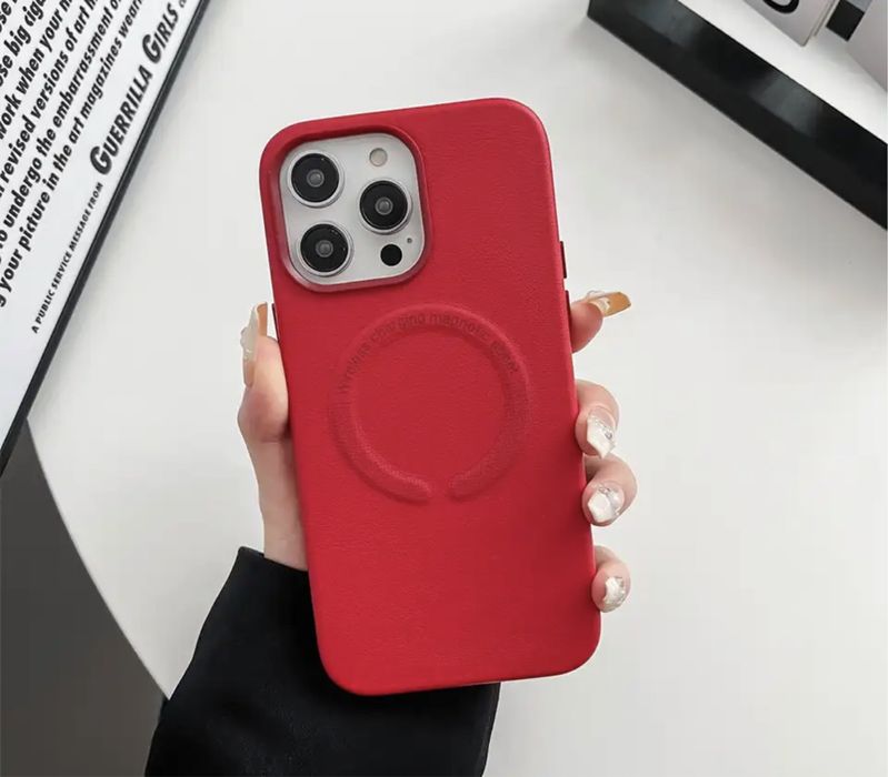 Iphone 14/15 PRO MAX PLUS Husa Magsafe imitatie Piele Interior Fin