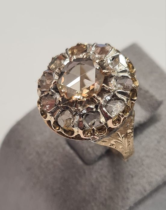 Inel din aur galben 18k si argint, cu diamante naturale, IAU824