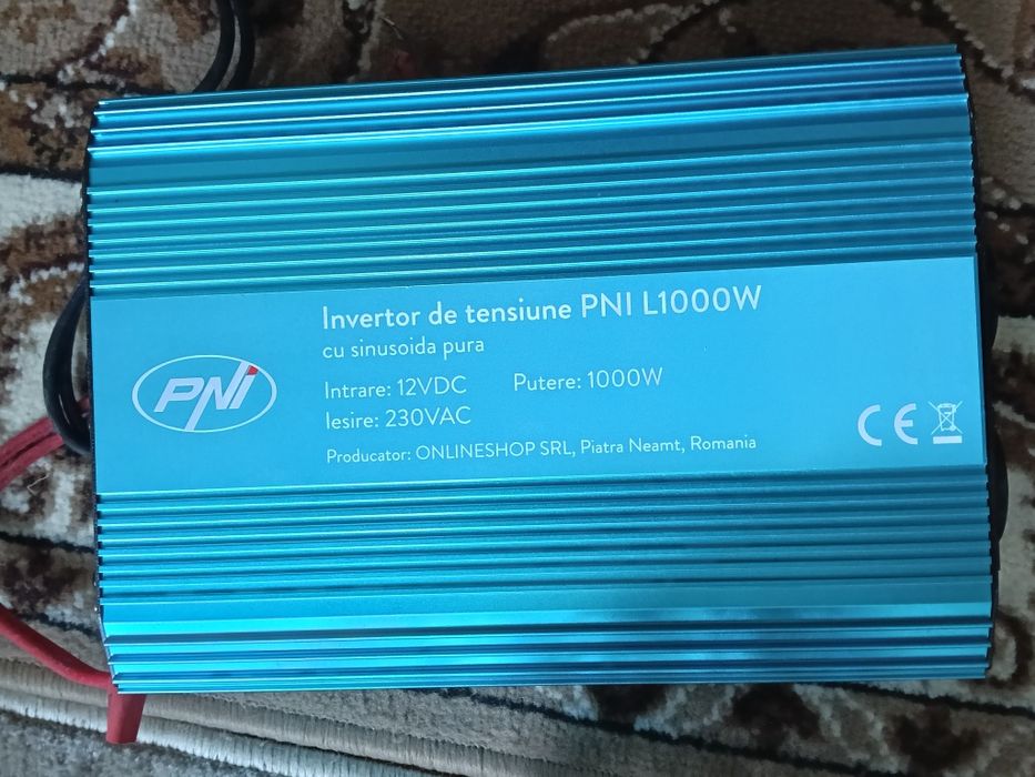 Invertor de tensiune PNI SP1000W cu sinusoida pura, alimentare 12V sinus pur