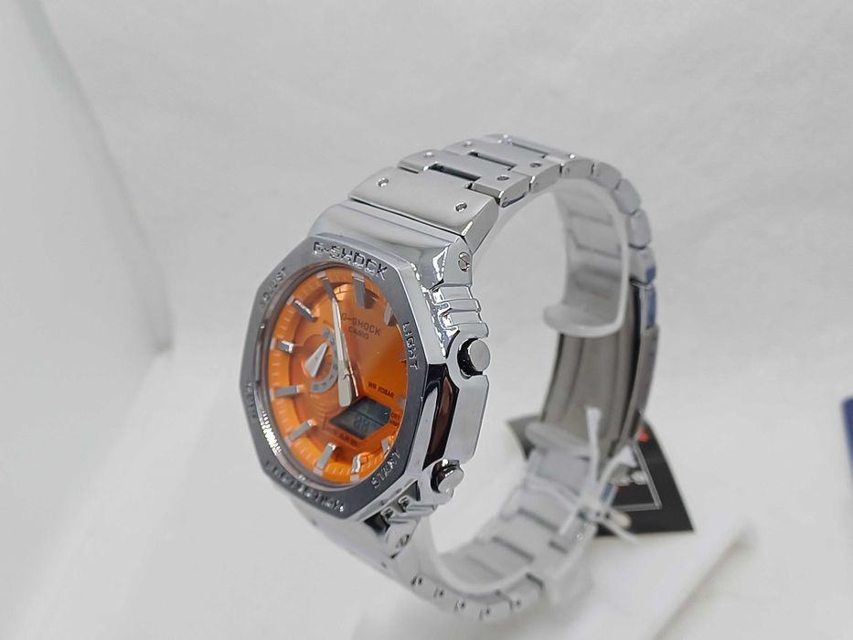 Ceas Casio g shock Metal GM B2110d Silver Orange Nou,Garantie 2 ani