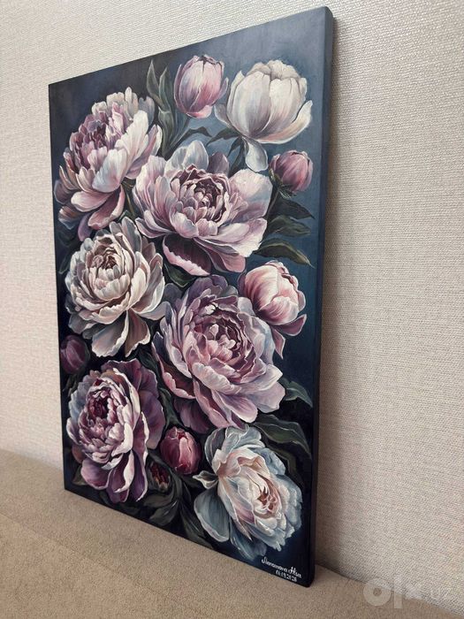 «Пионы. Ноктюрн» — оригинальная картина маслом, 60×40 см