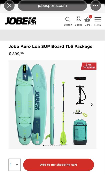 Чисто нов paddle board JOBE Loa 11.6 пълен комплект