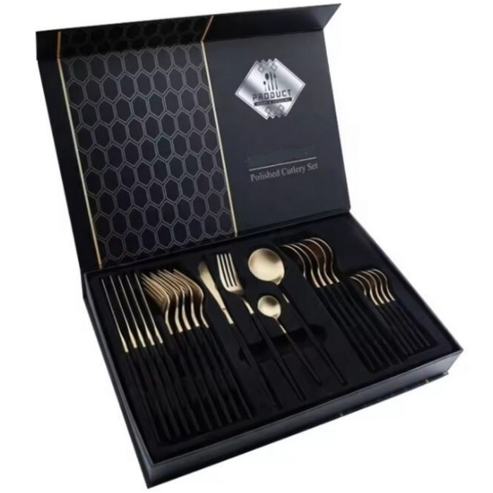 Комплект прибори за хранене от 24 части с луксозен дизайн и магнитна к