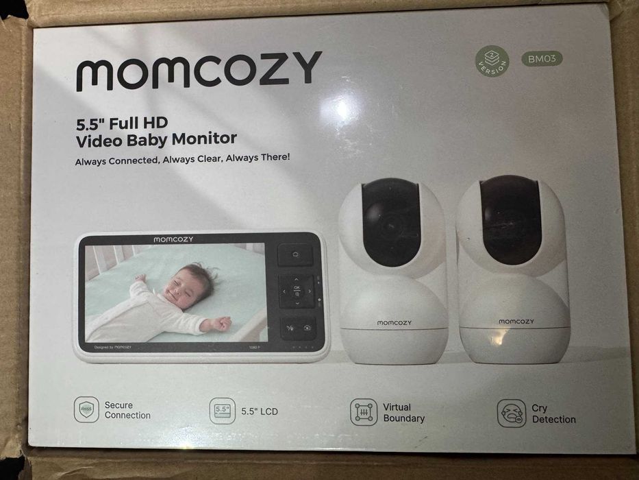 Momcozy BM03 v2 бебе монитор с две камери - 5.5" дисплей, 1080p видео, MicroSD слот, VoX, двупосочно аудио, мелодии
