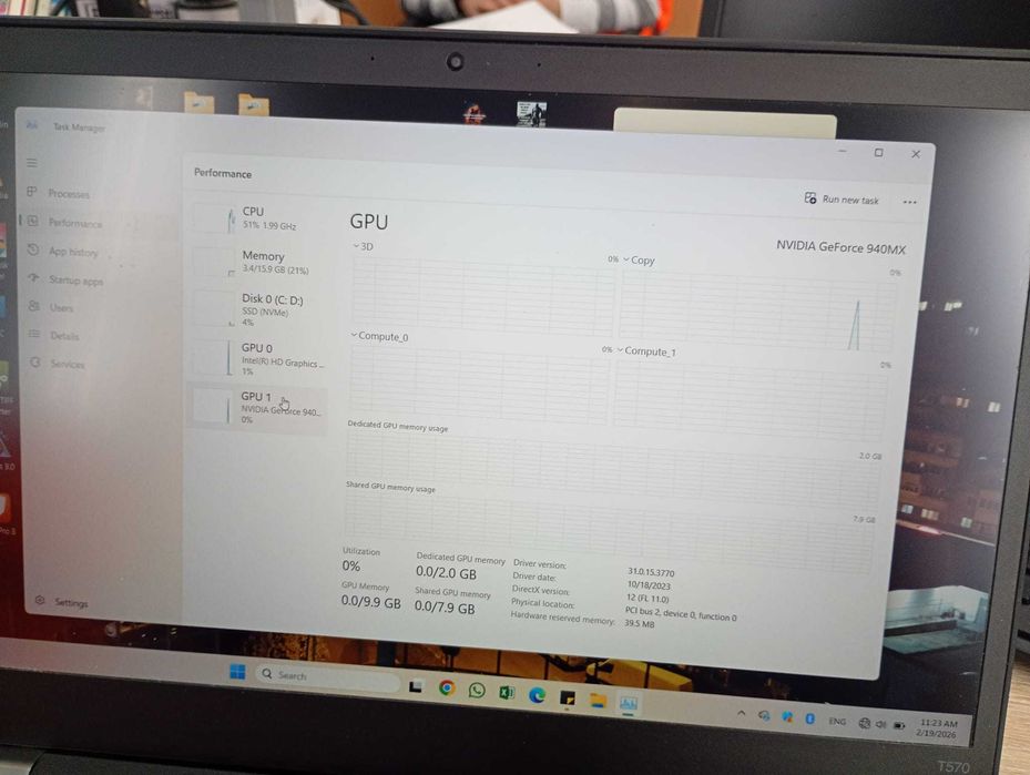 Lenovo Thinkpad T570 i5 7200u 16gb ddr4, Nvidia Geforce 2gb