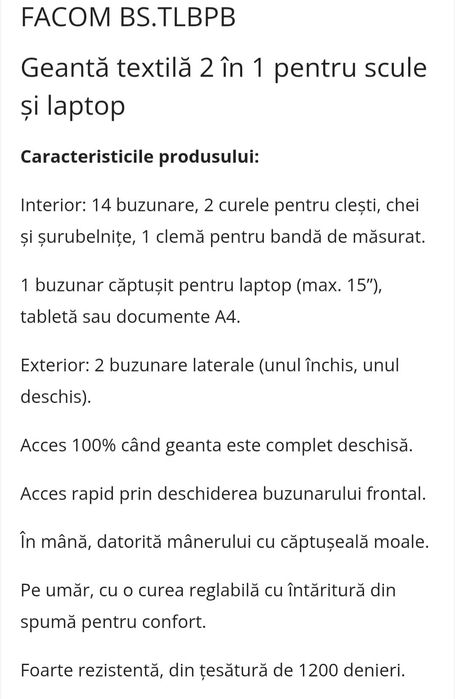 Vand geanta laptop si scule Facom