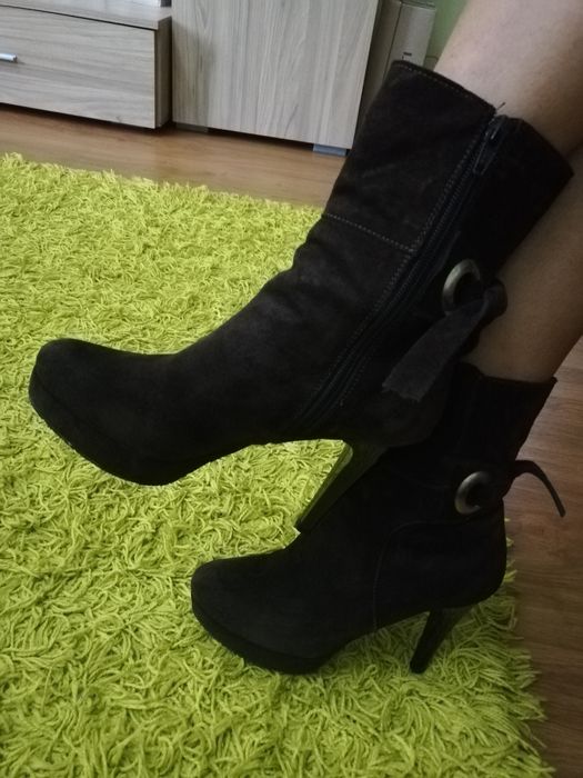 Ghete botine piele intoarsa 36-37 Brun inchis