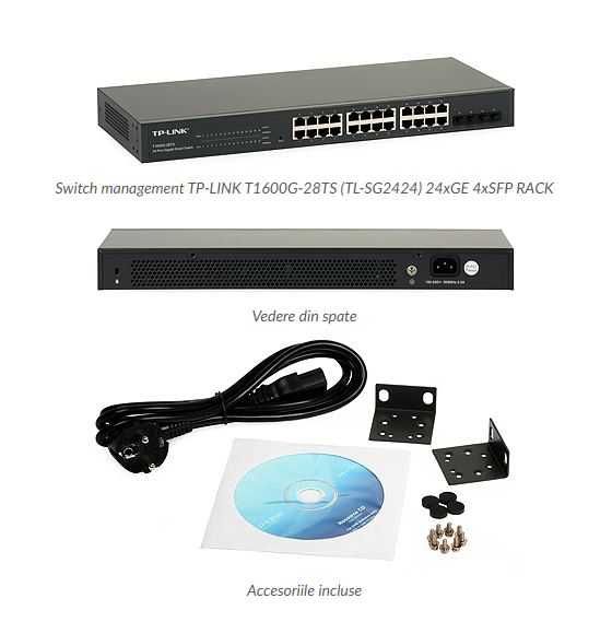SWITCH TP-LINK L2+ cu management 24 X Gigabit + 4 X SFP - T1600G-28TS