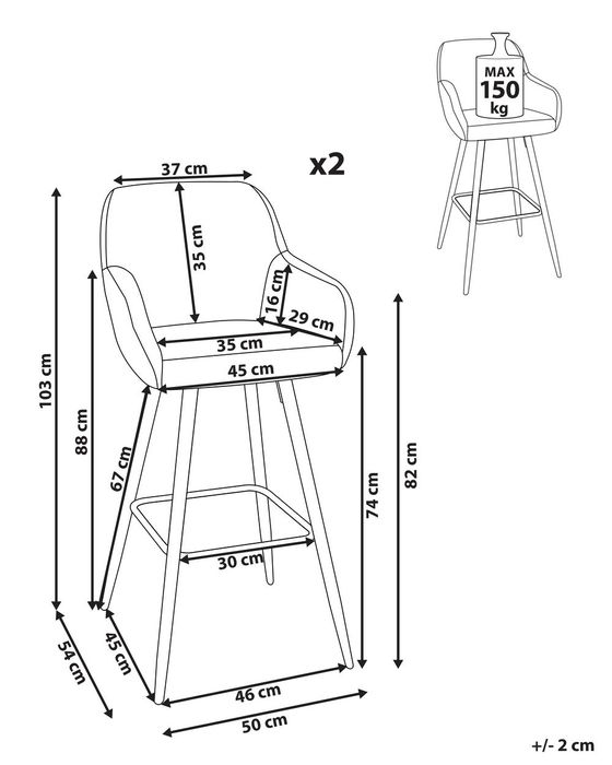NOU Set 2 scaune bar "DARIEN", fixe, bej deschis