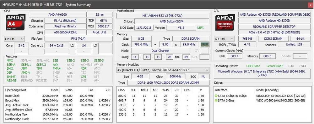 kit-AMD A4-6300/MSI A68HM-P33V2/8GB DDR3