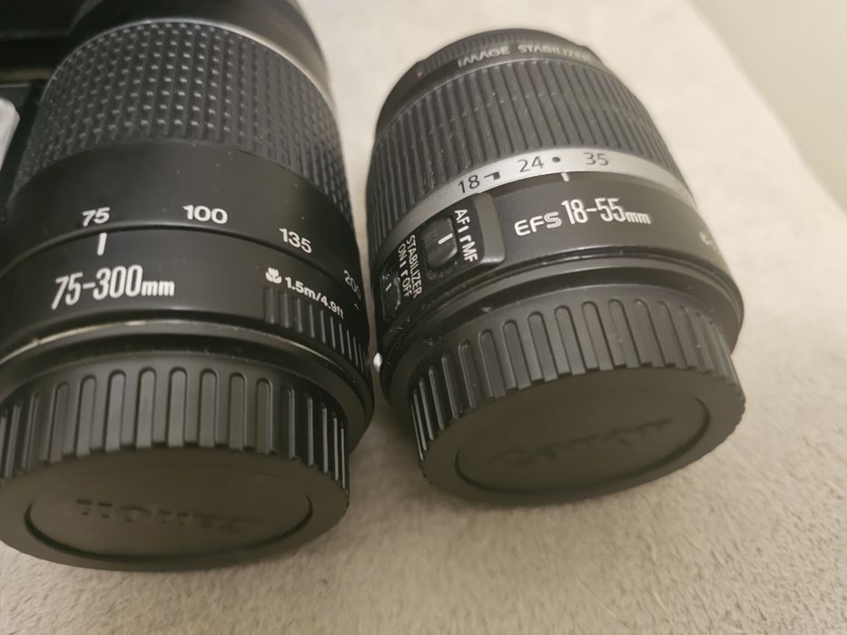Kit Complet DSLR Canon EOS 1000D + 2 Obiective (18-55mm + 75-300mm) + Geantă Lowepro, Impecabil