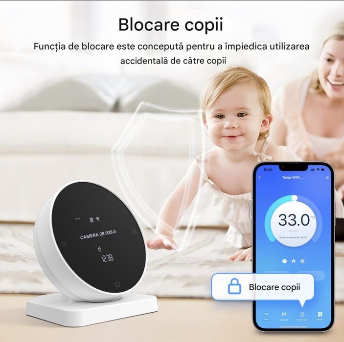 Termostat Wireless pentru Centrale Termice si Incalzire Pardoseala, Wifi, Control din aplicatia Tuya, Universal, Programabil, Receiver inclus, Touch