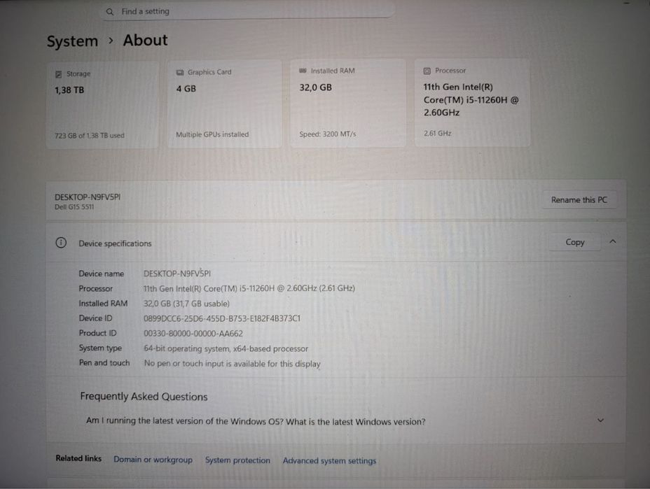 Dell Gaming Laptop 15,6"/i5/RTX 3050/32GB/1.5TB