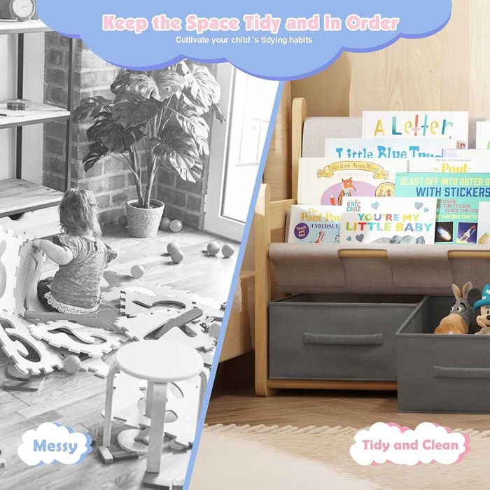 2-етажна детска етажерка чекмеджета Монтесори органайзер книги детска