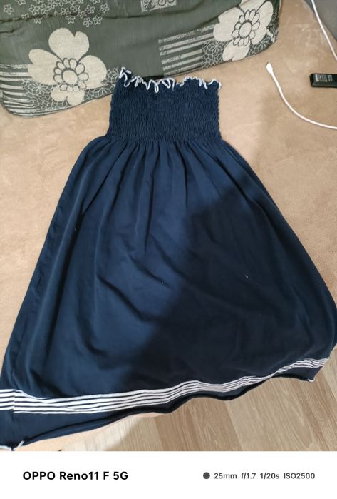 Rochie albastra închis , fara bretele  , fete 10-12 ani