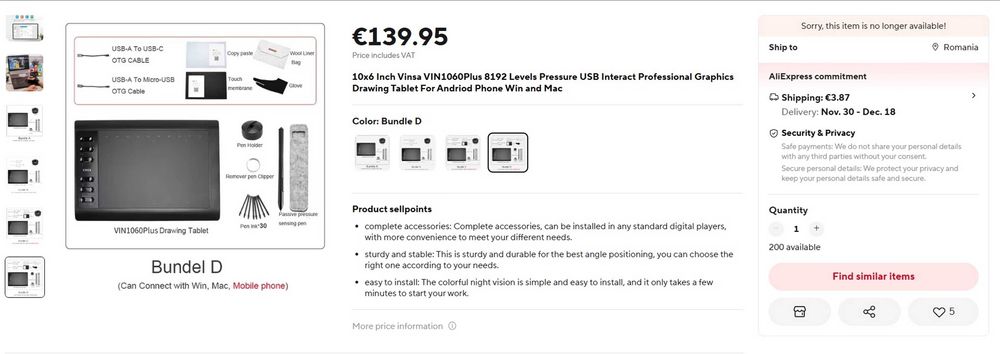 Tableta grafica 8192 niveluri presiune 10x6" 12 Butoane, noua sigilata