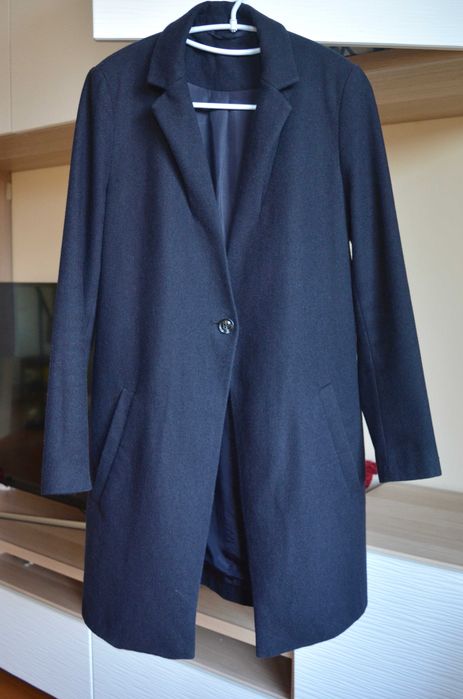 Тъмно синьо палто Samsoe Samsoe 60% Вълна