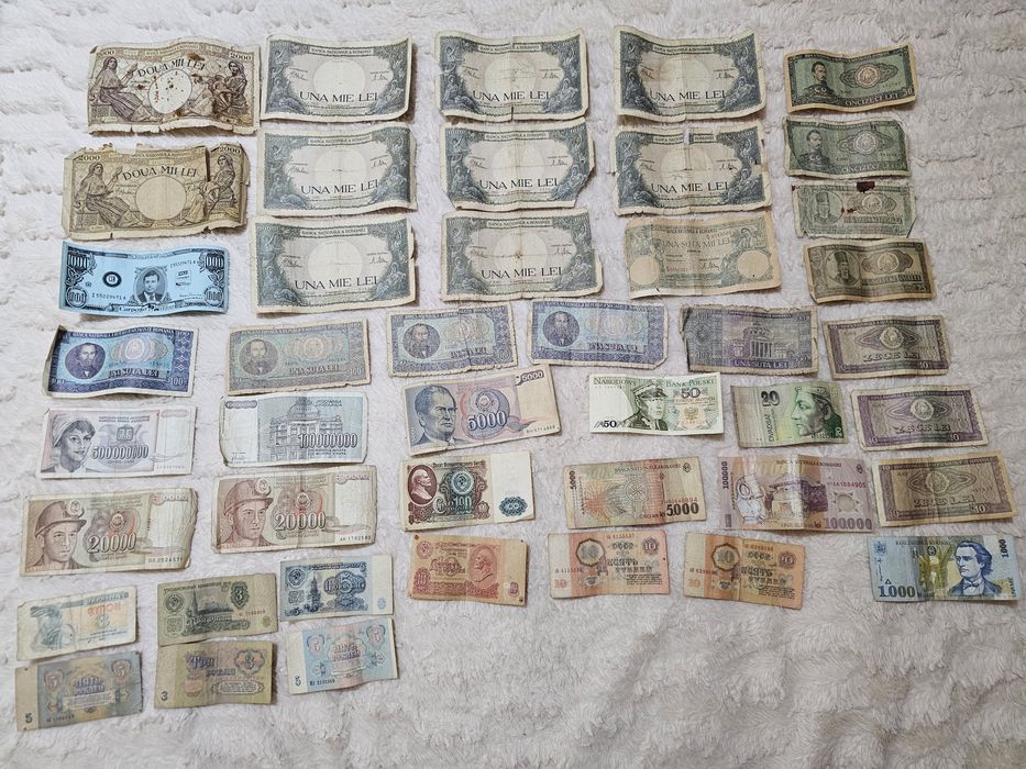 Lot 45 bancnote vechi Romania Iugoslavia URSS etc. 1941–2001 colectie