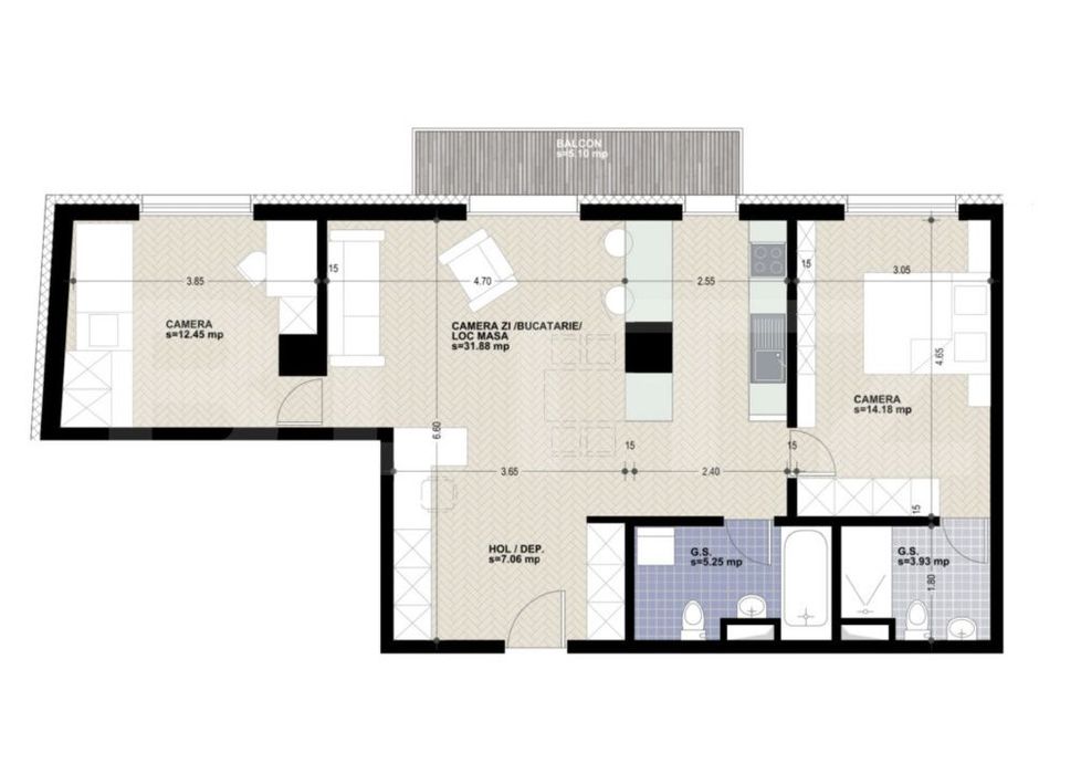 Apartament cu 3 camere, 2 bai, 75 mp, bloc nou, zona Iulius Mall — fotografia 3