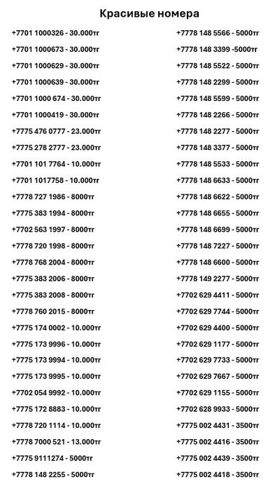 VIP красивые номера Beeline (Билайн), Tele2, Altel, Activ сим карта