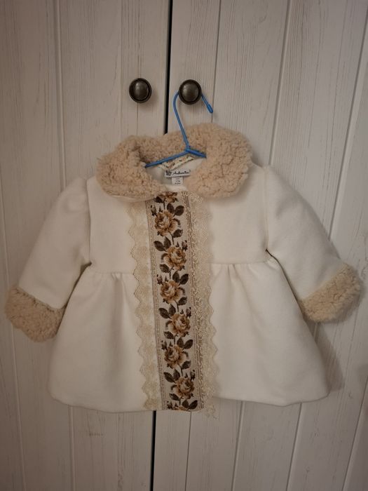 Palton tradițional bebe botez Andreeatex stofa cu blăniță 2 - 4 luni