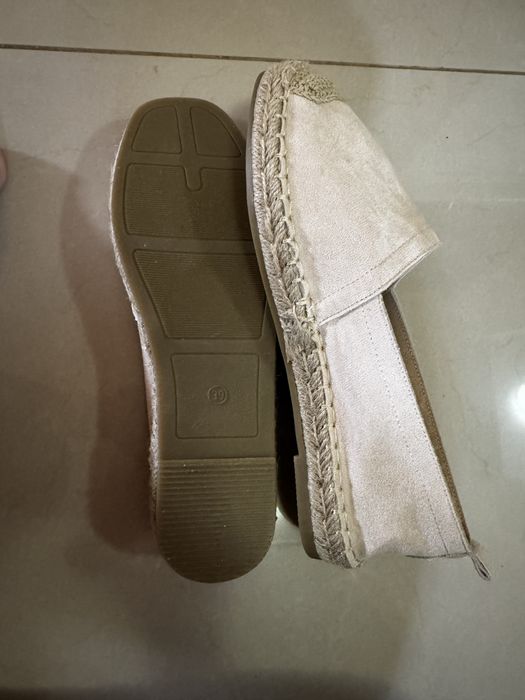Mocasini / Espadrile bej piele intoarsa subtire