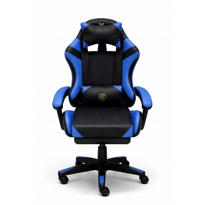 Ергономичен геймърски стол с масажна функция и поставка за крака – чер