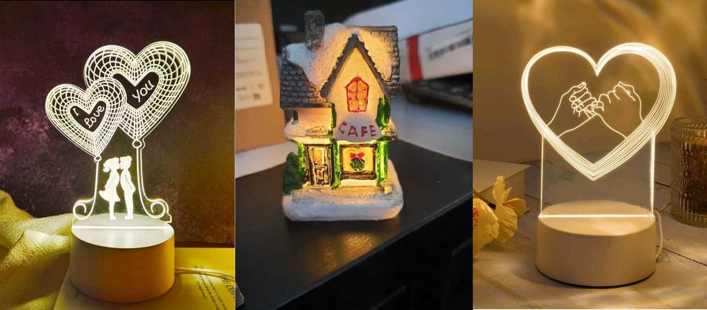 Lampa led 3D forma inima si casuta mica cu lumini - cadoul ideal