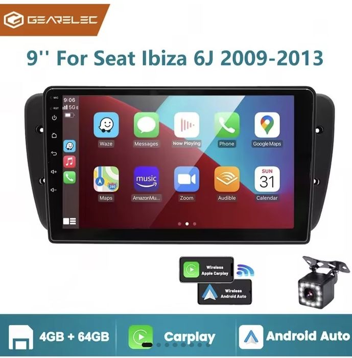 Navigație Android 9" Seat Ibiza 6J (2009-2013) – 4GB RAM / 64GB – Wireless CarPlay & Android Auto – Nouă