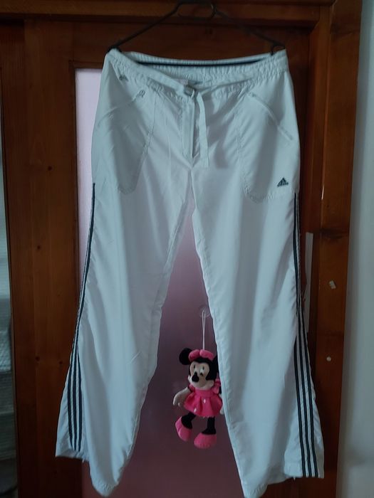 Pantaloni trening Adidas alb cu negru mărimea L