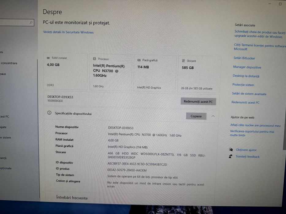 Lenovo ThinkCentre M600 Intel N3700 4Gb 128 Ssd+500 Gb Hdd