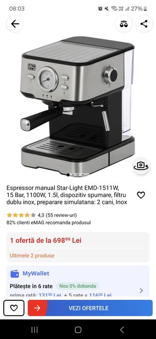 Expressor Star-Light manual pentru cafea măcinată