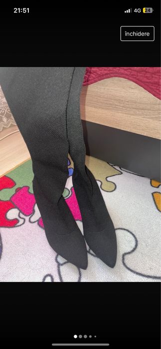 Cizme peste genunchi din mat textil