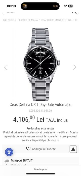 Certina DS1 Automatic/Cutie completa/Acte/Tissot/Edox/Mido/Doxa/