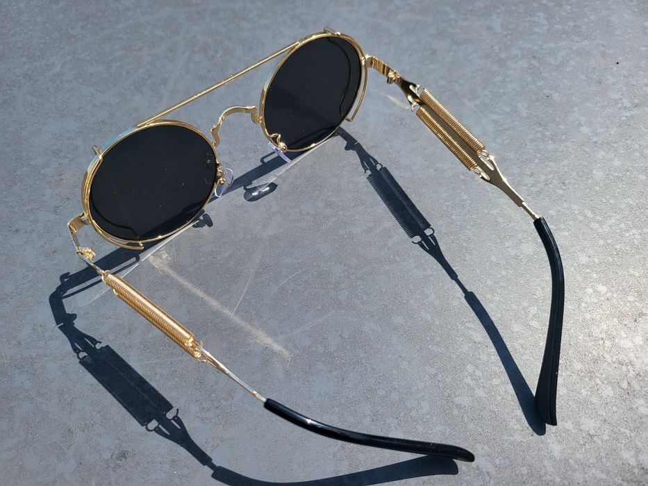 Ochelari Classic Retro Steampunk Cyber Sun Glasses Round Gold  Dark Lens