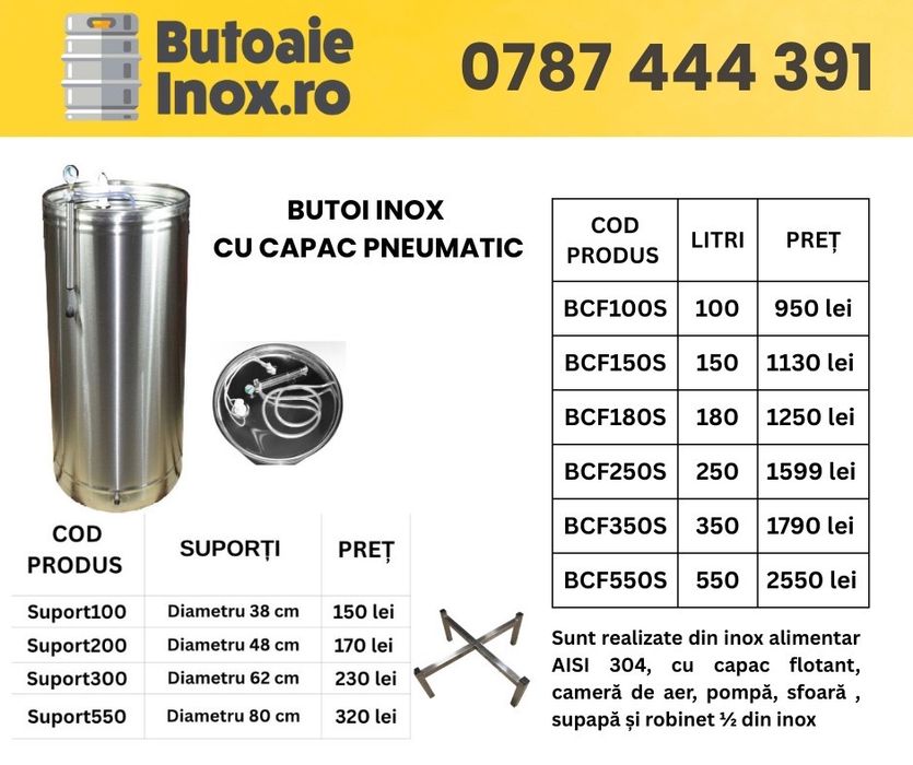Livram prin curier Butoaie inox butoi  30 50 60 100 litri 300 200