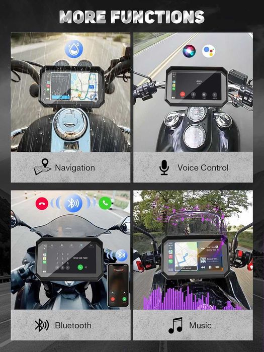 Мотоциклетен 5" IPS сензорен екран с безжичен CarPlay и Android Auto