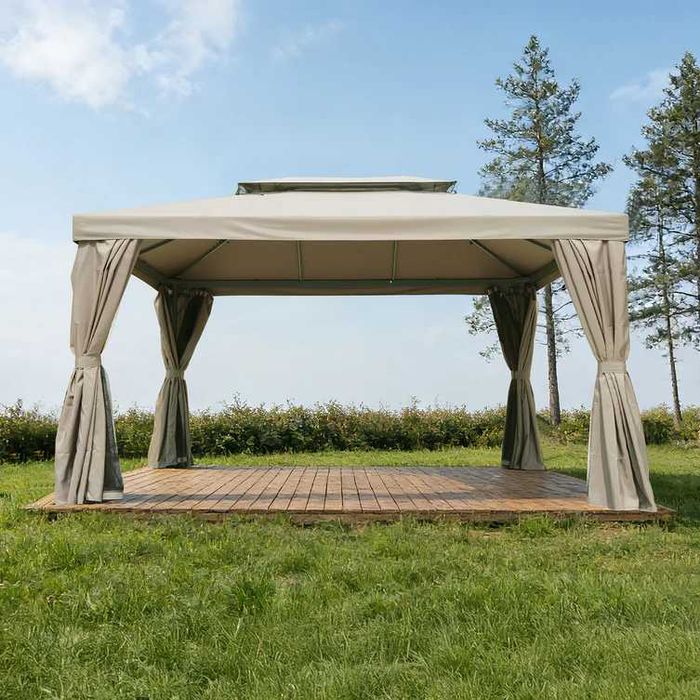 Pavilion/Foisor/Cort pentru gradina/terasa cu perdele si plasa 4×3 BEJ
