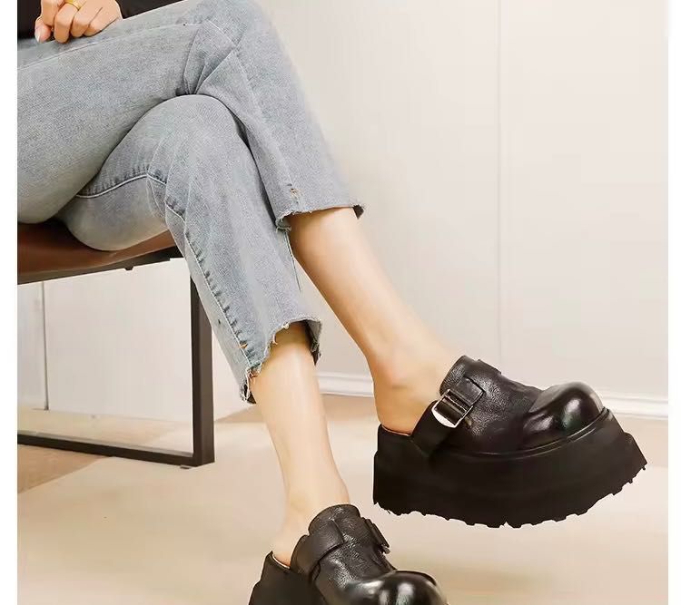 Винтидж кожени чехли на платформа 7.5 см