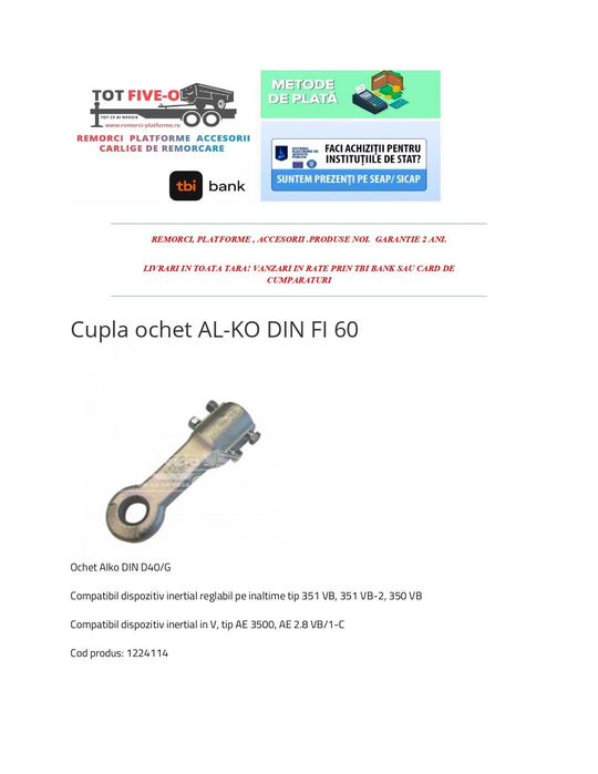 Cupla tip ochet camion AL-KO DIN FI 60