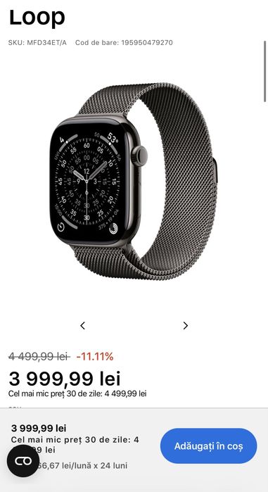 Apple Watch serious 11 GPS + Cellular , Brățară Milaneese Loop 46mm