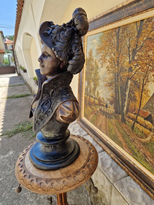 Топ - Уникална антикварна френска бронзова фигура статуетка скулптура