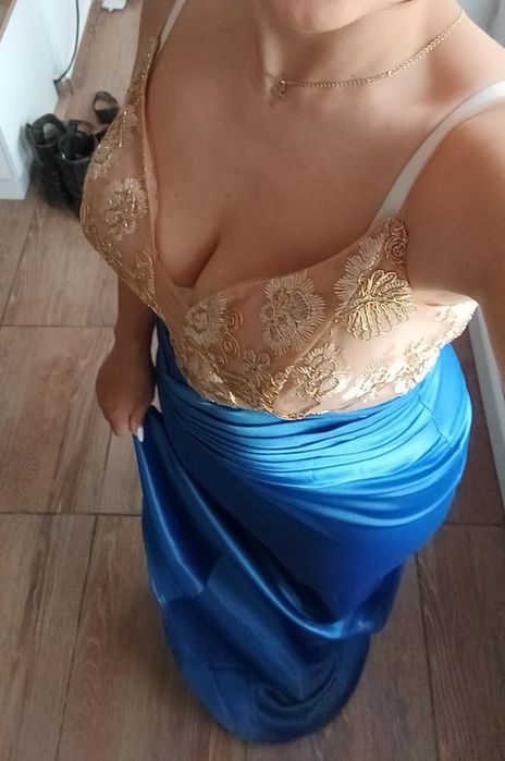 Rochie de nuntă albastră cu auriu