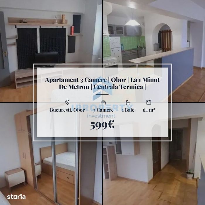 Apartament 3 Camere | Obor | La 1 Minut De Metrou | Centrala Termica |