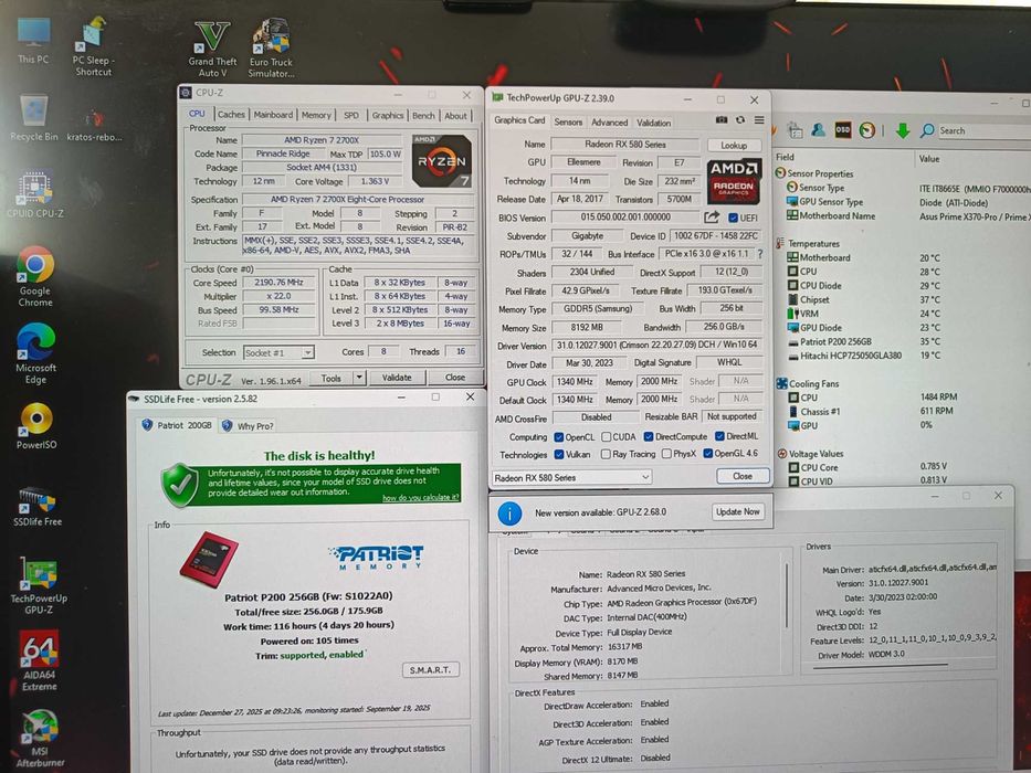 PC Unitate GAMING Ryzen 7 2700X 4.30Ghz/RX580 8GB/16GB DDR4/SSD GTA V